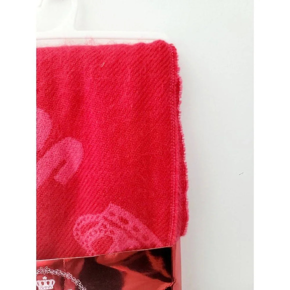 Juicy Couture Red Acrylic Y2K Logo Frayed Winter Fashion Scarf OS One Size - Picture 3 of 7